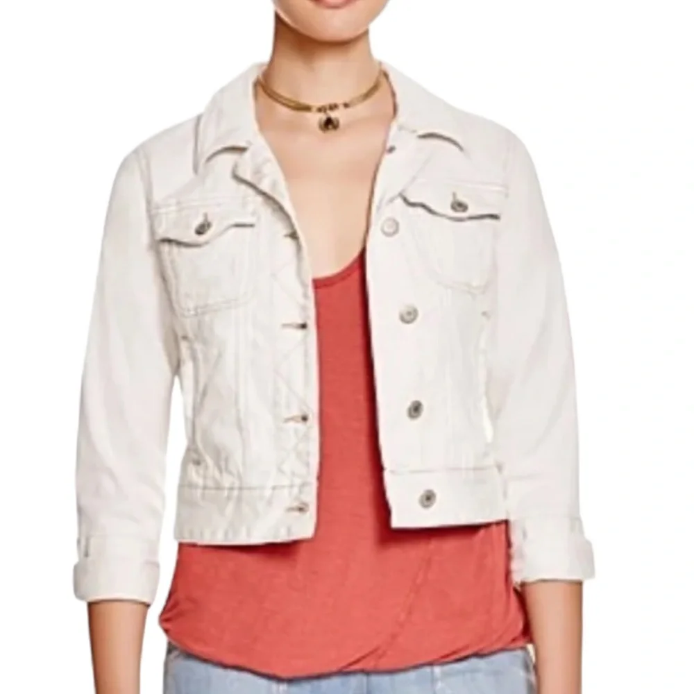 FREE PEOPLE: Fitted Cream Denim Jean Jacket - Size Small - Picture 2 of 11